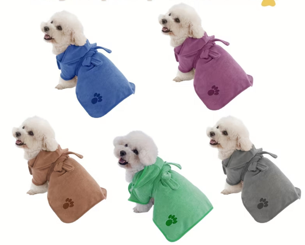 Paw Print Pet Robe 1pc- Adjustable Hook-and-Loop & Rope Closure, Machine Washable 