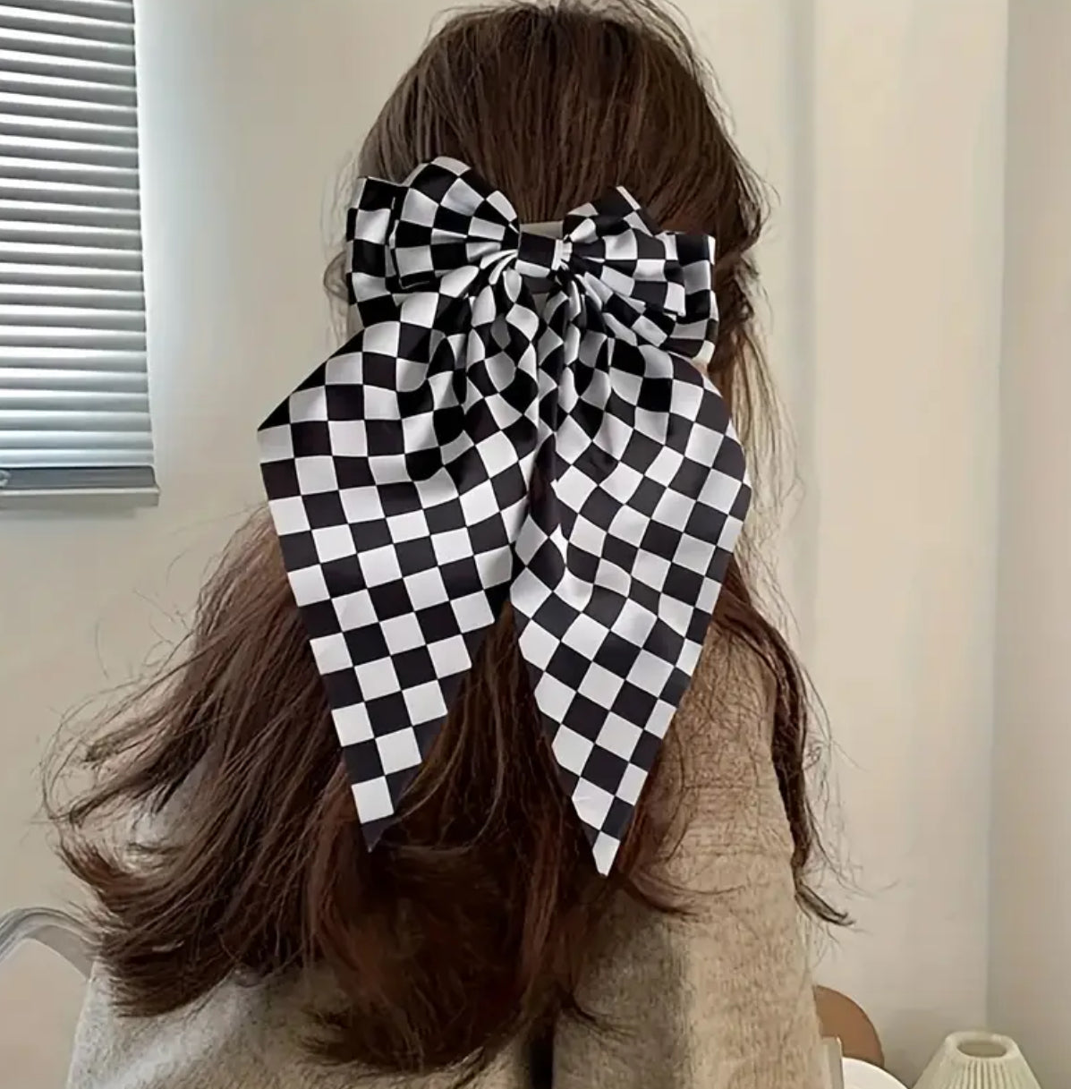 Checkered Decorative Bow Hair Clip Headwear 