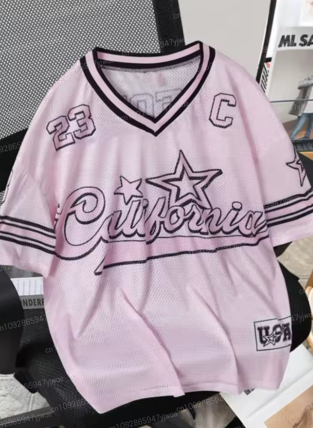 “CALIFORNIA STAR” Pink Jersey V-Neck Short Sleeve Streetwear