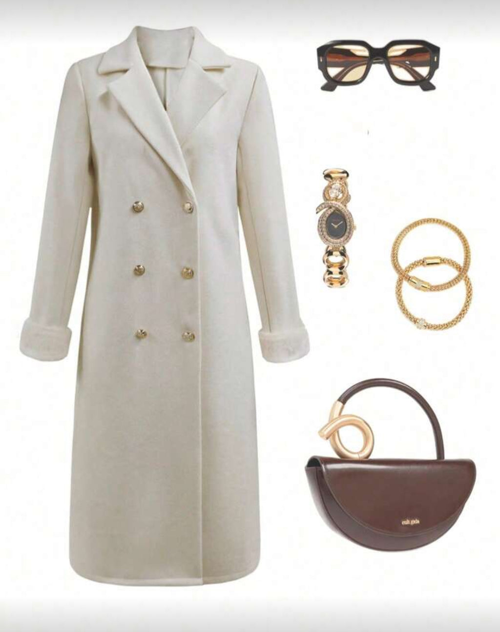 Sophisticated Beige Woven Faux Fur Overcoats with Gold Button Pockets Up To 4XL