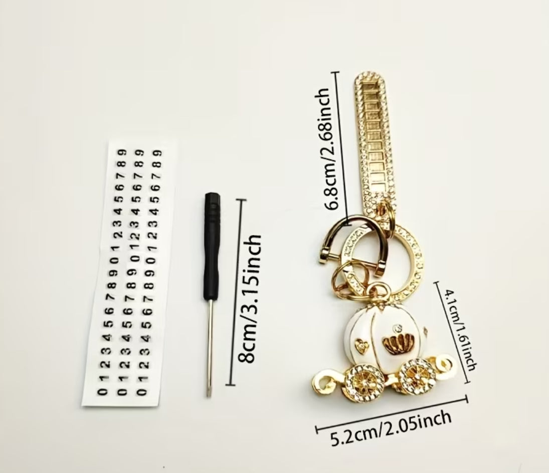 “Cinderella” Enchanting Diamond Inlaid Pumpkin Carriage Pendant with Number Plate Keychain