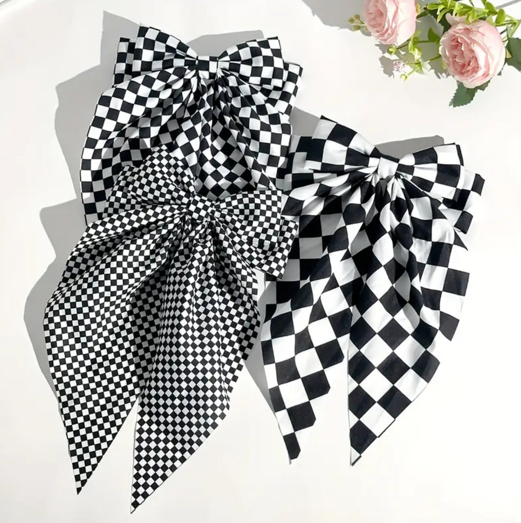 Checkered Decorative Bow Hair Clip Headwear 