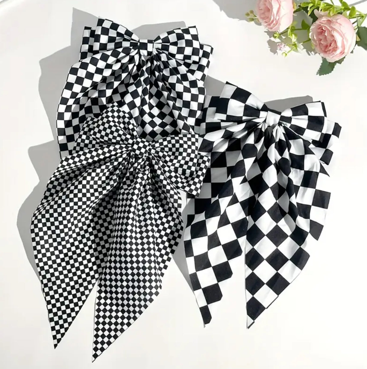 Checkered Decorative Bow Hair Clip Headwear 