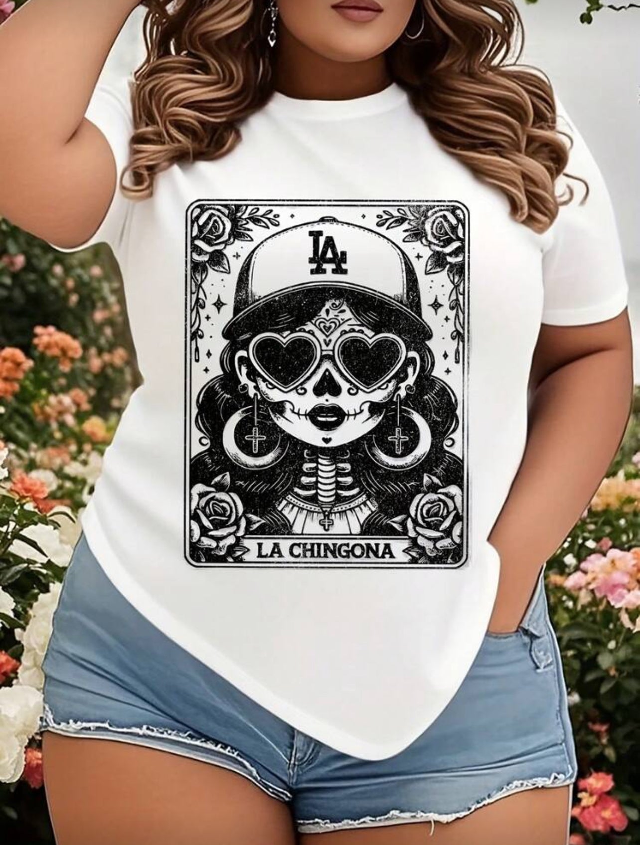 “L.A Sugar Skull” LA Chingona Day Of The Dead T-Shirt Women's Plus Size 