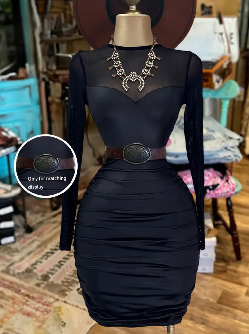 Black Western Mini Mermaid Dress - (Belt Not Included)