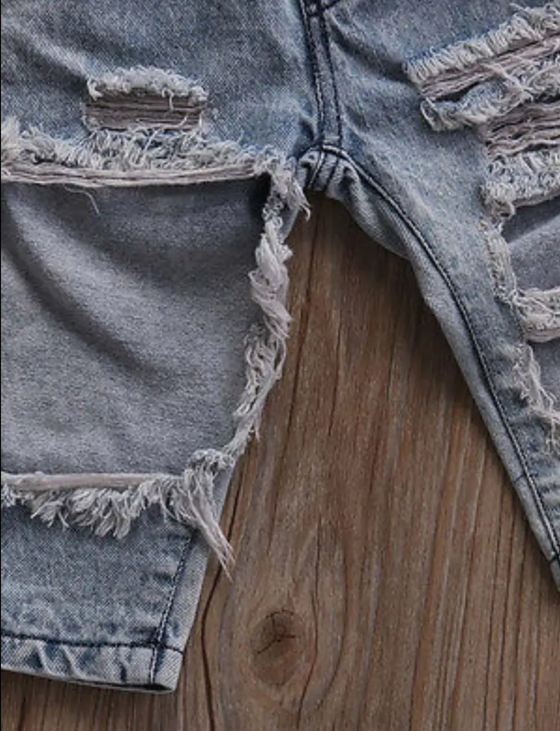 Baby Girls Outfit With An Off Shoulder Wave Point Top, Ripped Jeans & Cute Bow Headband