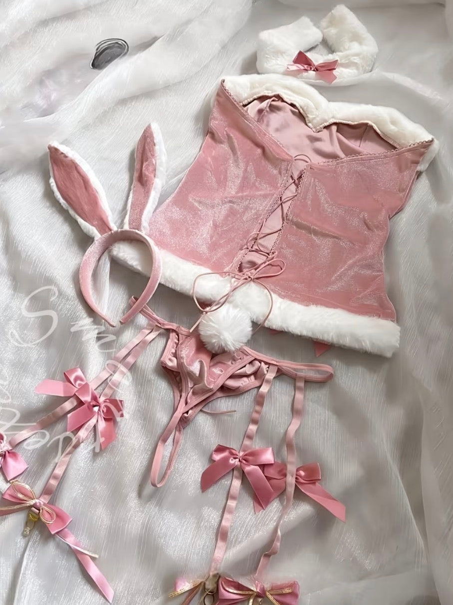 “Bunny”Cute and Sweet Rabbit Ears and Velvet Strapless Sexy Lingerie 