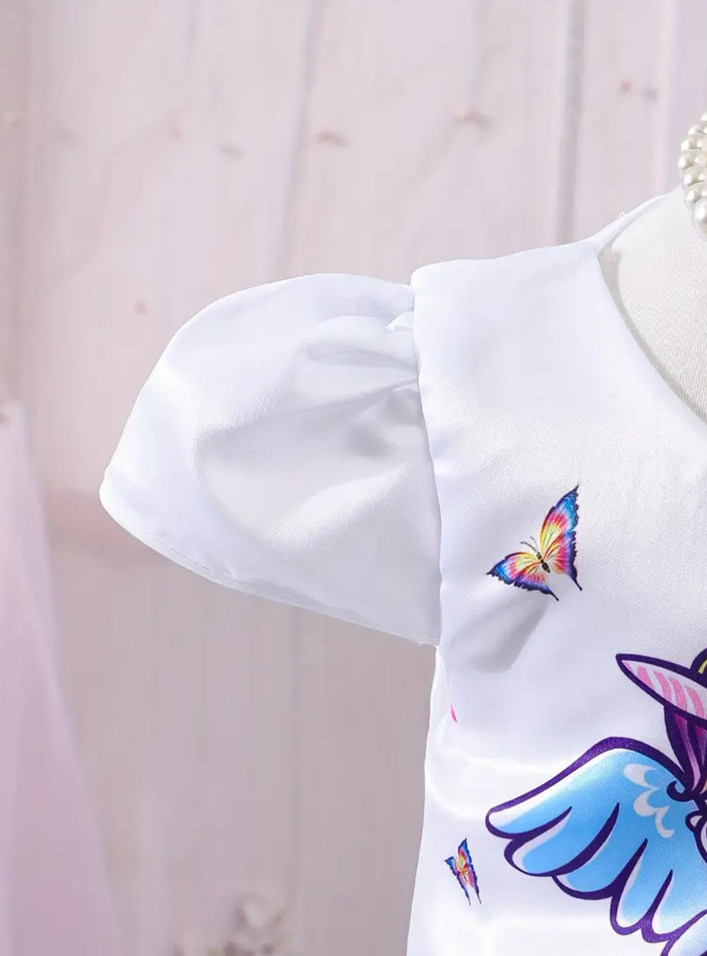 Girls Unicorm Dress Petal Sleeves, Mesh Detail, Knee-Length with Bow Accent 🦄