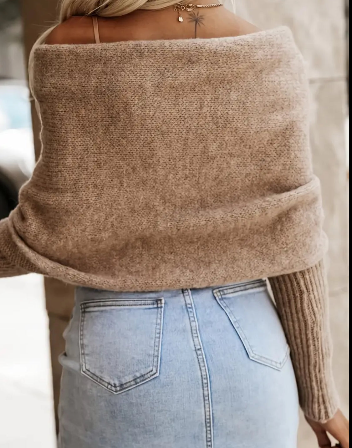 ‘Fall Chic’ Off-Shoulder Sweater Top with Crossover Front Detail & Optional Styling Looks