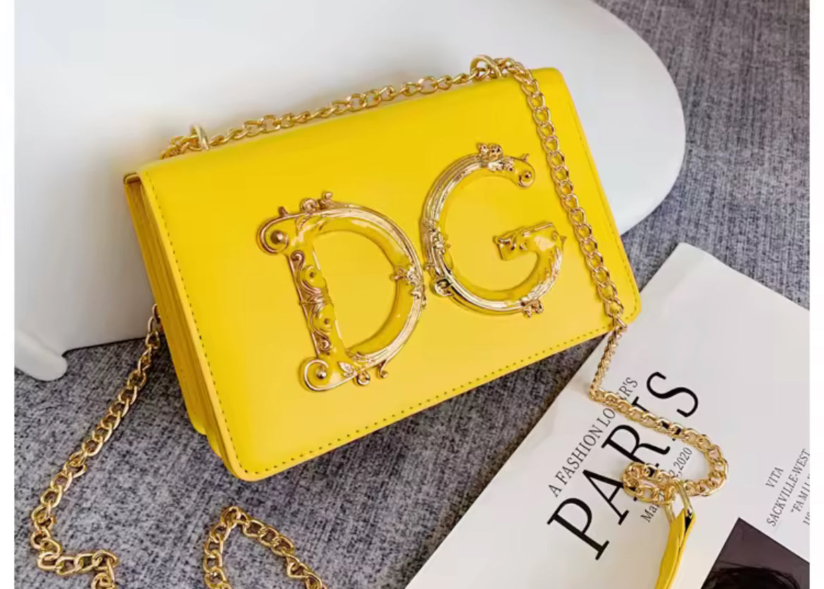 DG Chain Link Strap | Napa Leather Crossbody Shoulder Handbag 