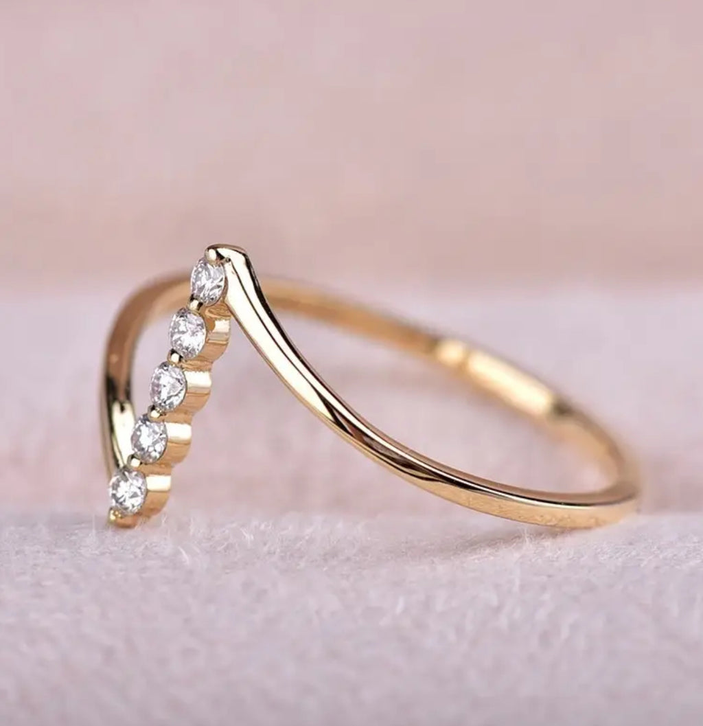Minimalist Design Cubic Zirconia Accents Luxury Thin Ring - 18K Golden Plated