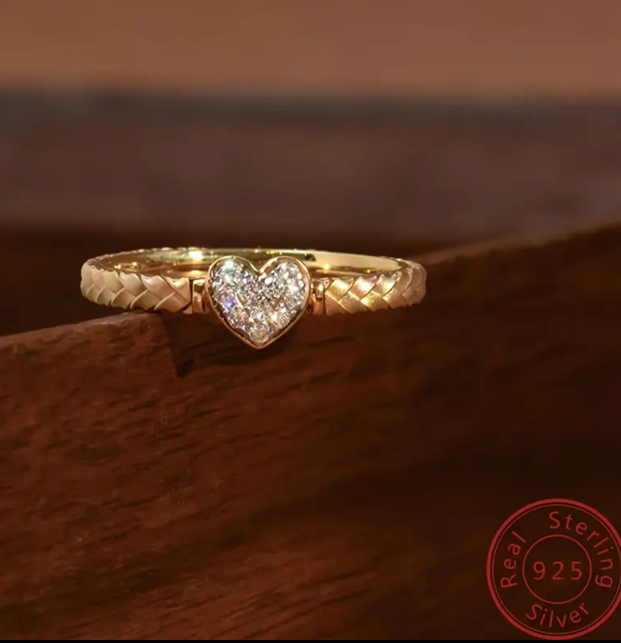 Sterling Silver Heart-Shaped Braided Ring with Cubic Synthetic Zirconia - Elegant Vintage Style