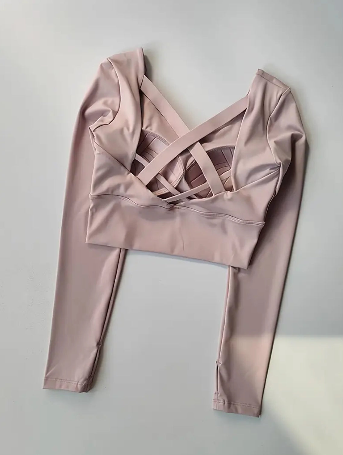 Yoga Sports Bra with Built-in Pads | Long Sleeve Back Crisscross Strap Design