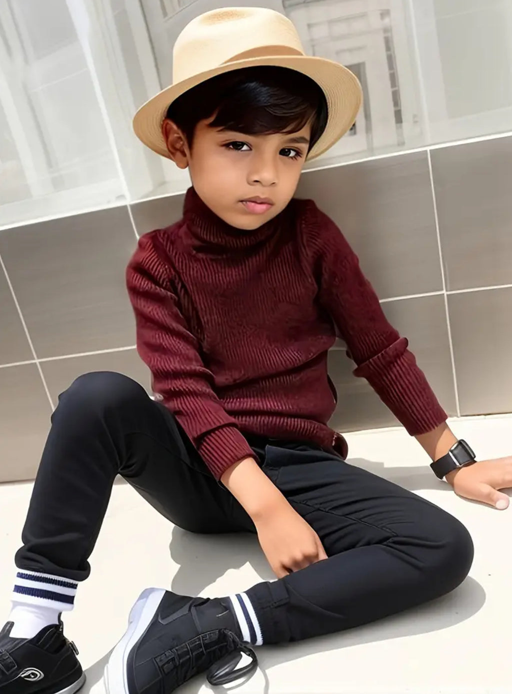 Boys Cable Knit Turtleneck Sweater