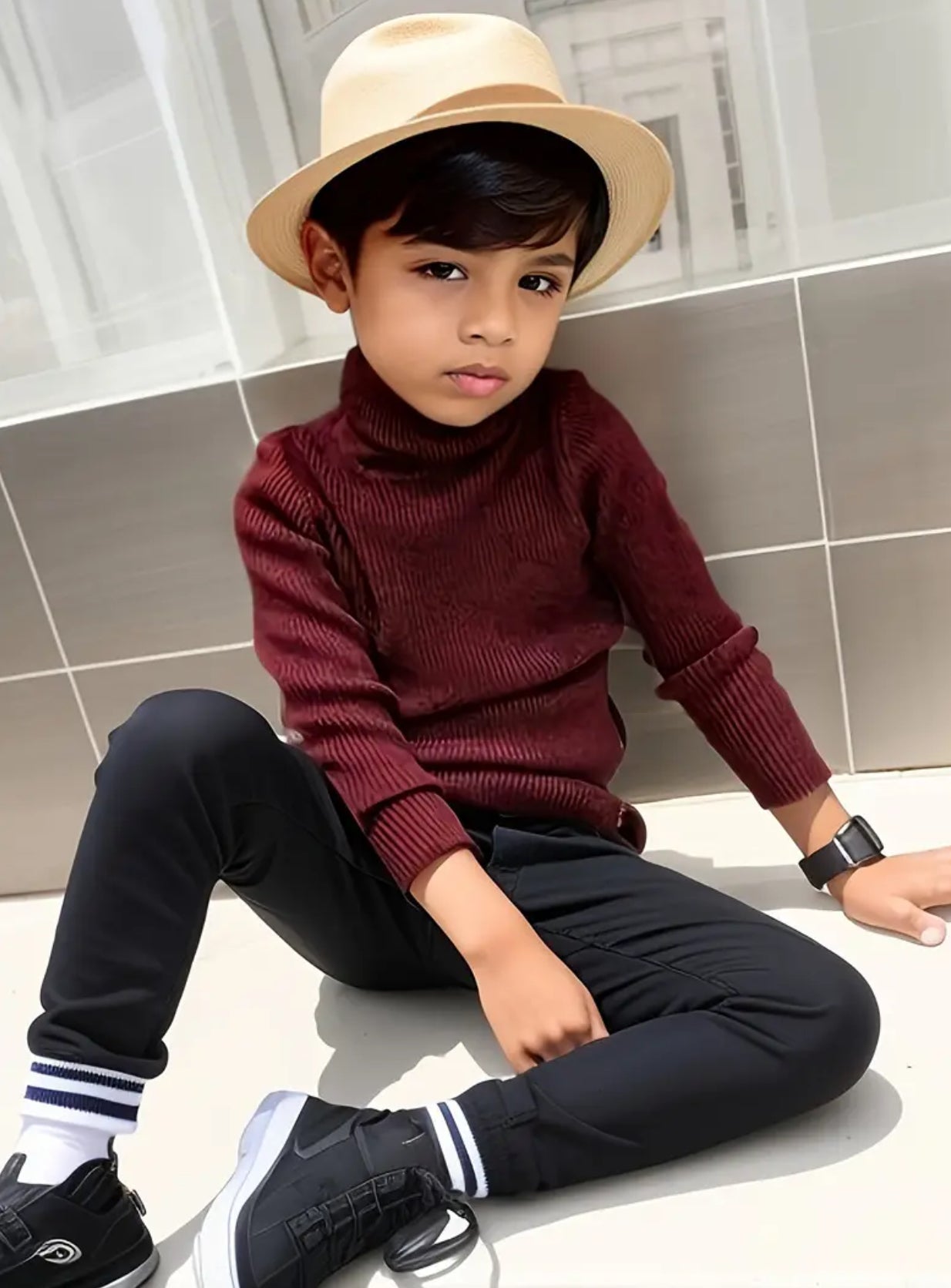 Boys Cable Knit Turtleneck Sweater