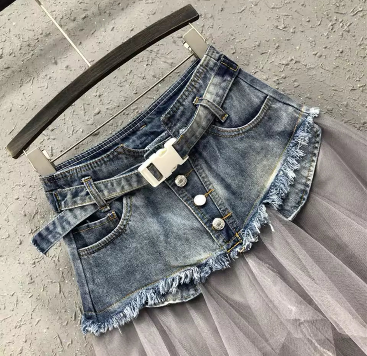 Women’s ‘COUNTRY 🌾 WHIMSICAL’ Tulle & Denim Skirt