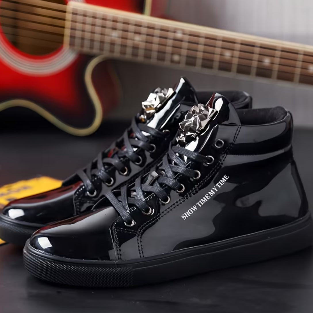 Men's Metallic High-Top Urban Streetwear Sneakers | Lace-Up Closure