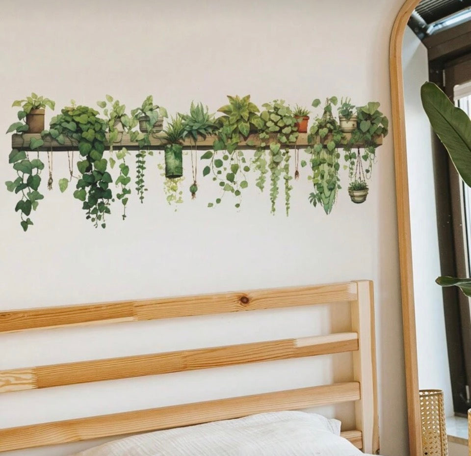 1pc Vinal Fresh Potted Green Plants & Vine Wall Decal Sticker