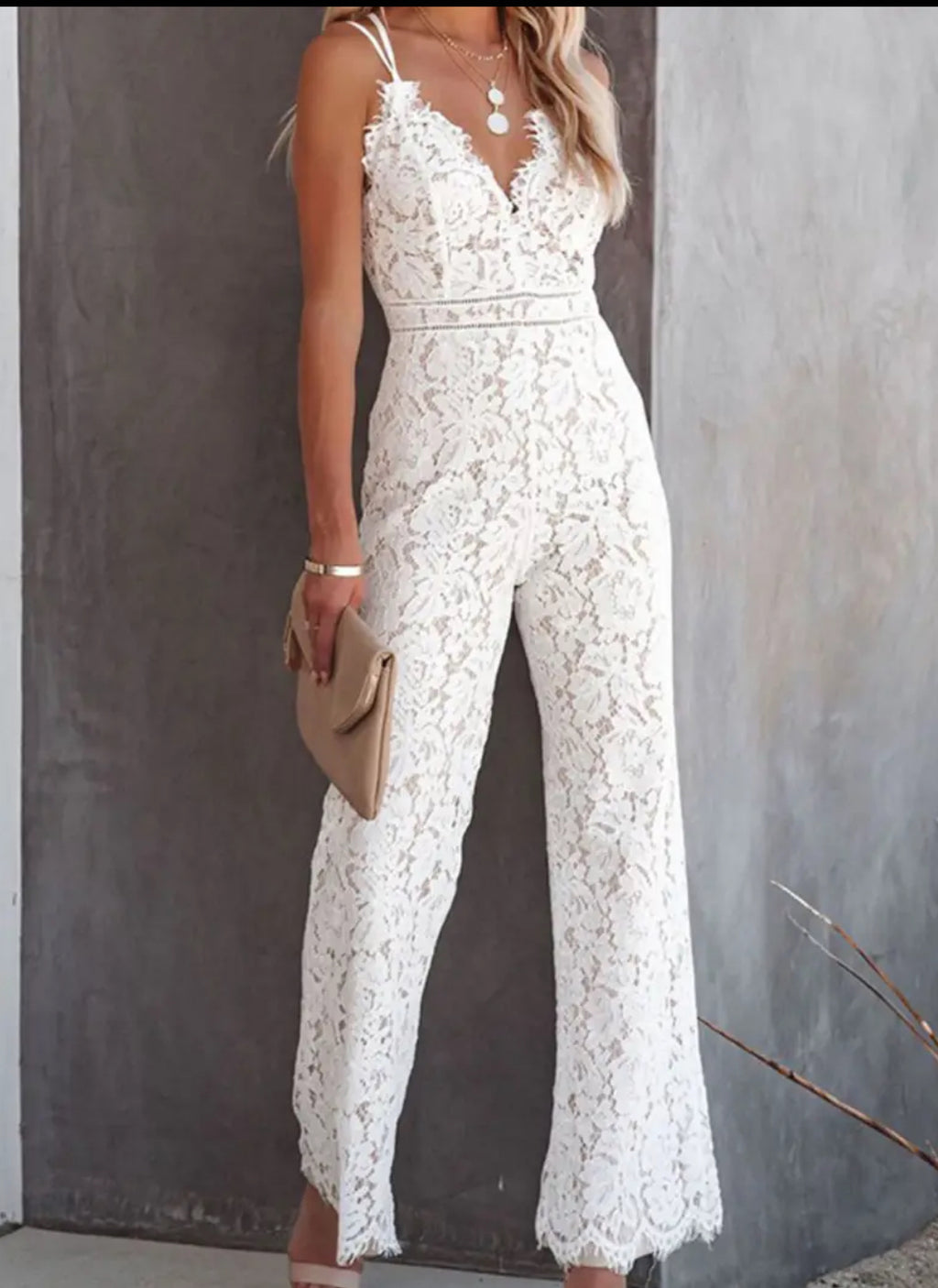“Vivi” Sleeveless Backless Partial Areas See-Through Lace Ruffle Jumpsuit 
