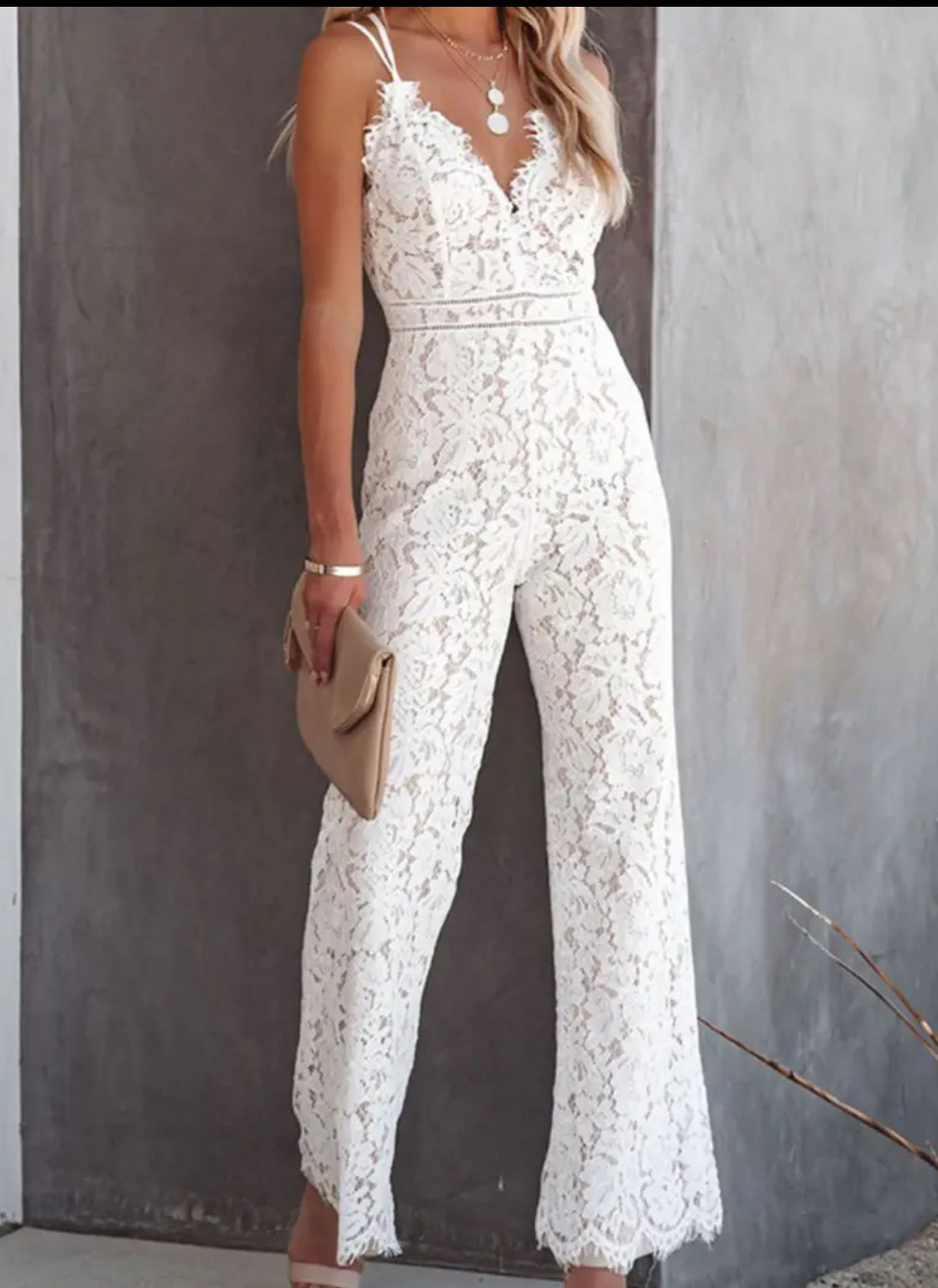 “Vivi” Sleeveless Backless Partial Areas See-Through Lace Ruffle Jumpsuit 