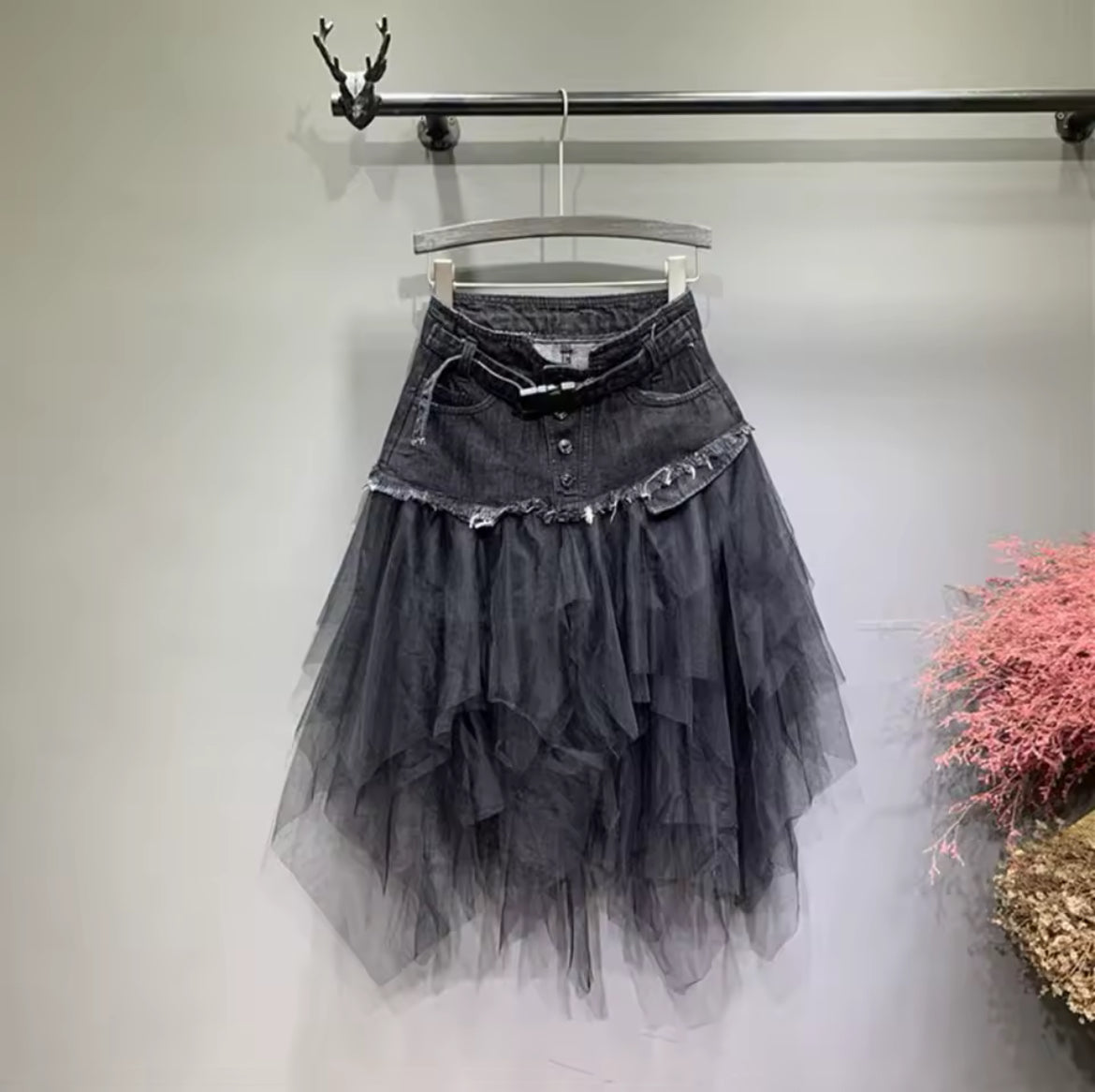 Women’s ‘COUNTRY 🌾 WHIMSICAL’ Tulle & Denim Skirt