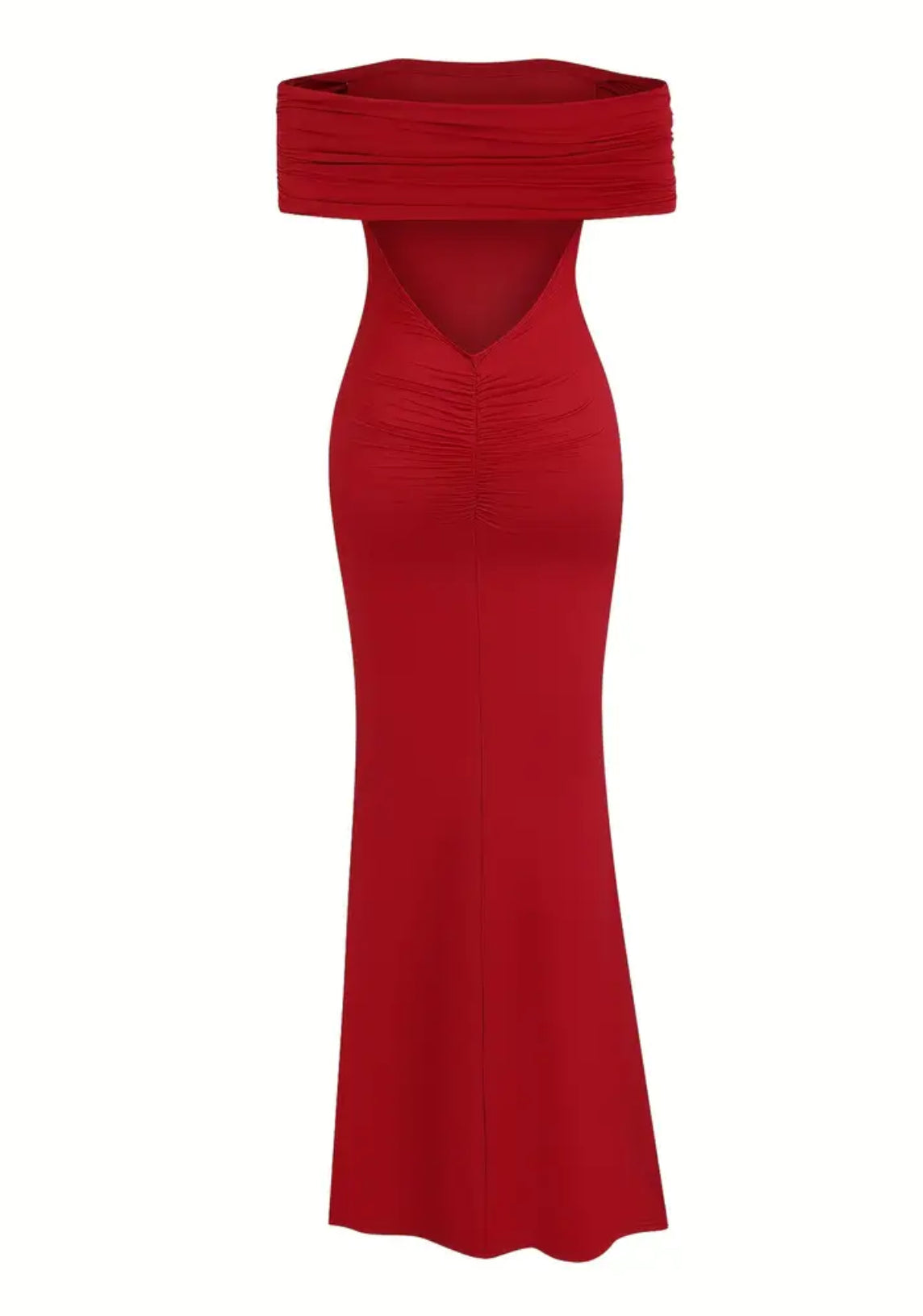 Backless Maxi Dress Elegant Off-Shoulder Stretchy Subtle Ruche Detail
