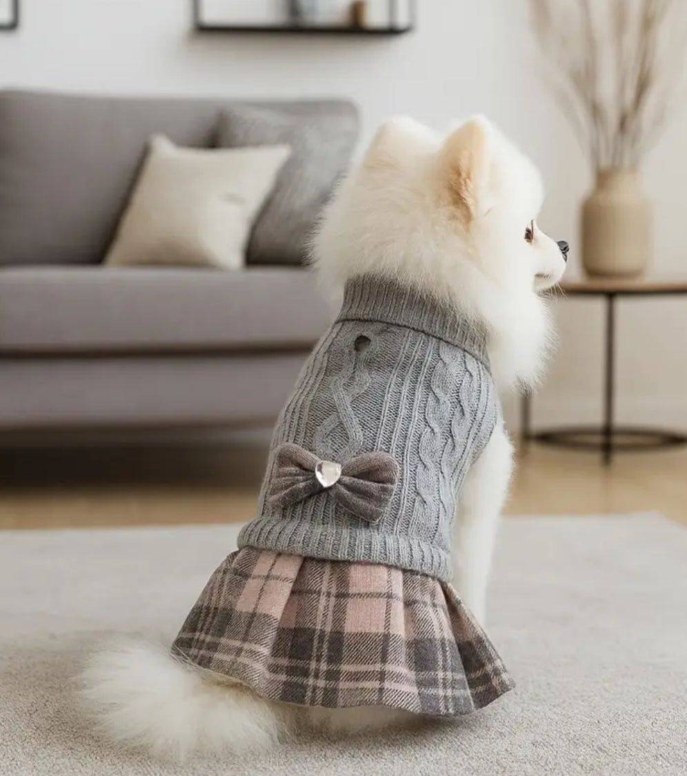 Knit Pet Sweater Dress | Machine Washable Cozy Outfit for Small Pets