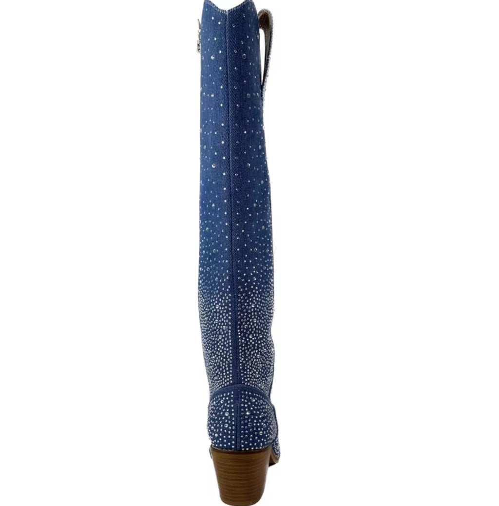 Crystal’s Encrusted Women's Western Cowboy Knee-High Boots + Side Zipper 