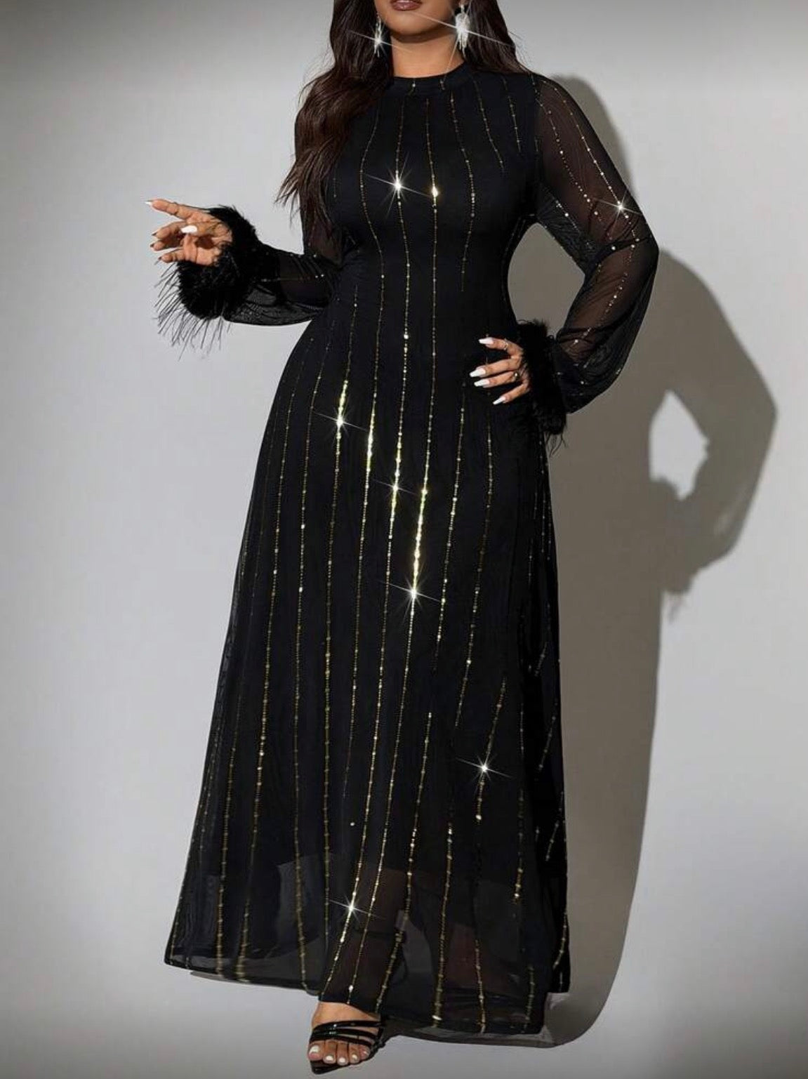 Plus Size Slim Fit Metallic Foil Mesh Dress