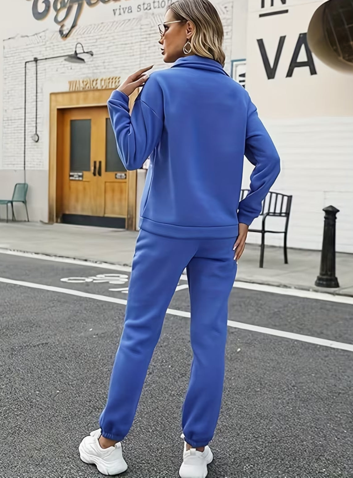 Sporty Chic Two-piece Set| Half-Zip Sweatshirt + High-Waisted Sweatpants