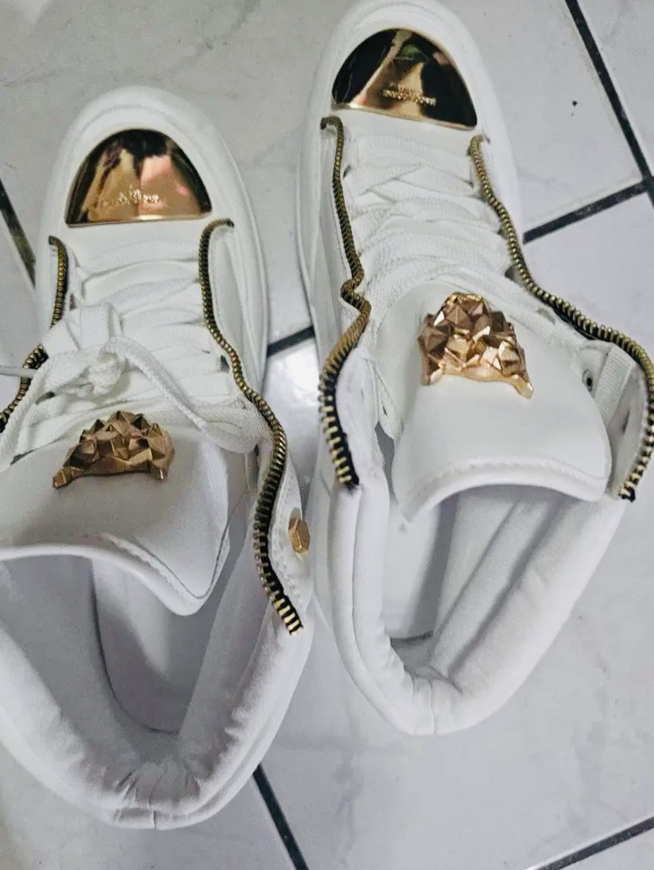 Men's High-Top Sneakers Faux Zipper Cover Upper Golden-Tone Hardware Streetwear 