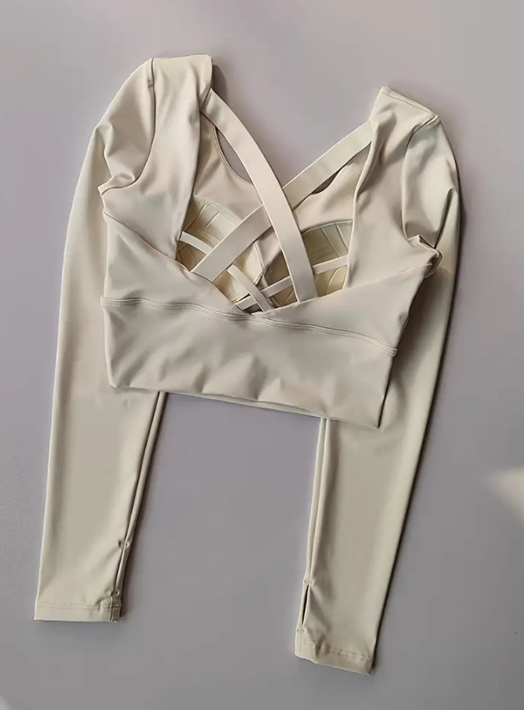 Yoga Sports Bra with Built-in Pads | Long Sleeve Back Crisscross Strap Design
