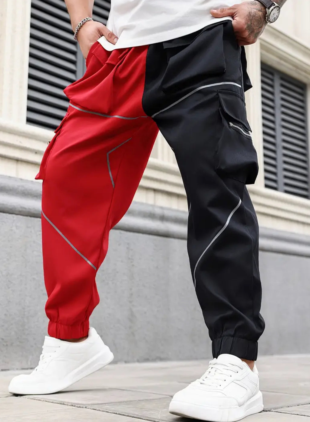 6XL Men’s Color Block Design Jogger Cargo Pants