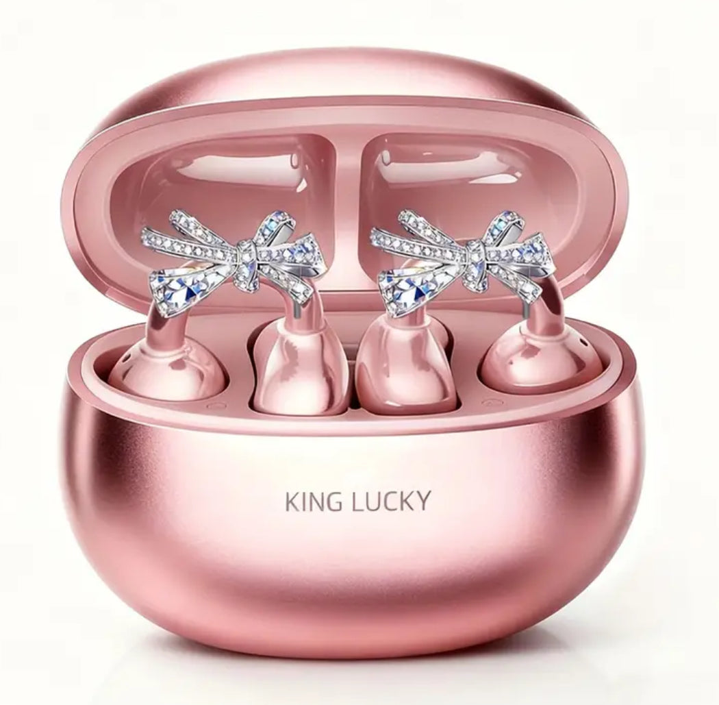 “Wireless Clip-on Earbuds” With Detachable Synthetic Gemstonestone Earrings