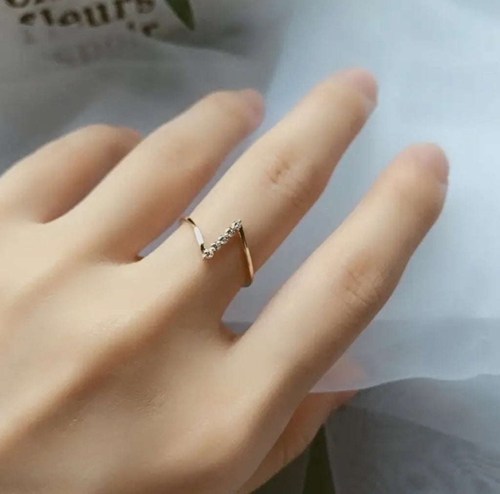 Minimalist Design Cubic Zirconia Accents Luxury Thin Ring - 18K Golden Plated