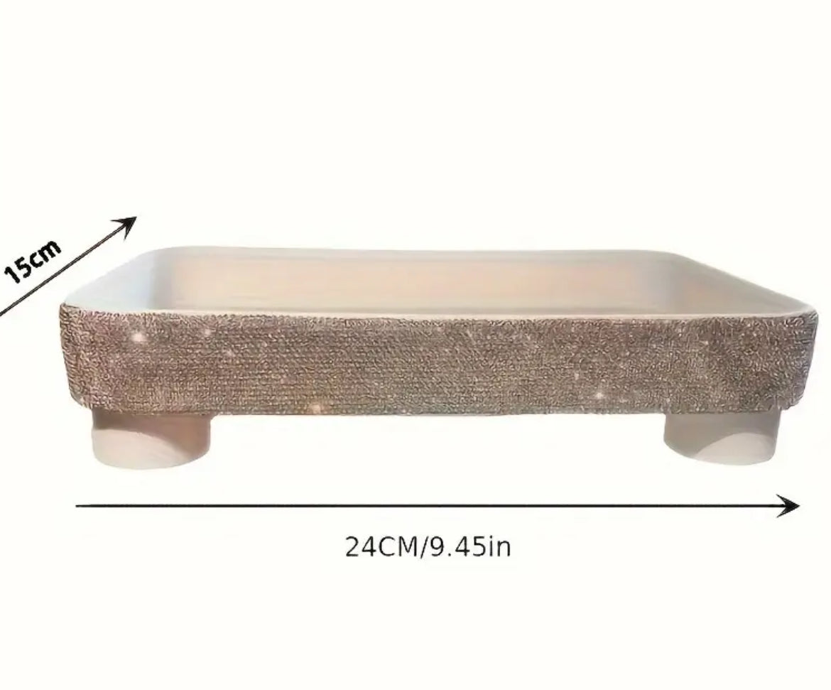 1pc Sparkling Faux Diamond Tray, Decorative Cosmetic & Jewelry Storage Organizer