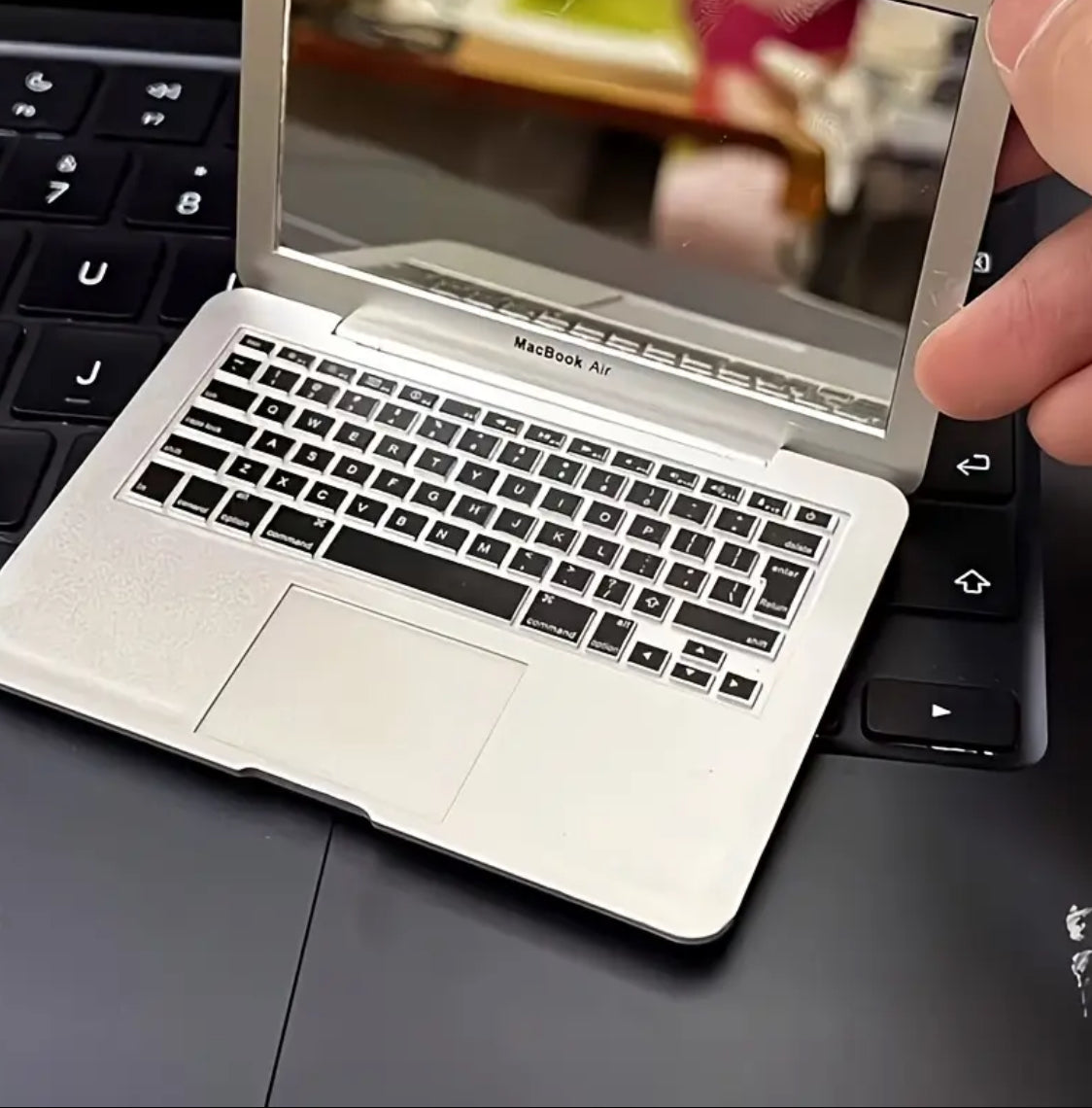 1pc Mini Portable Folding Laptop-Shaped Glass Surface Mirror with Built-in Stand-like Design