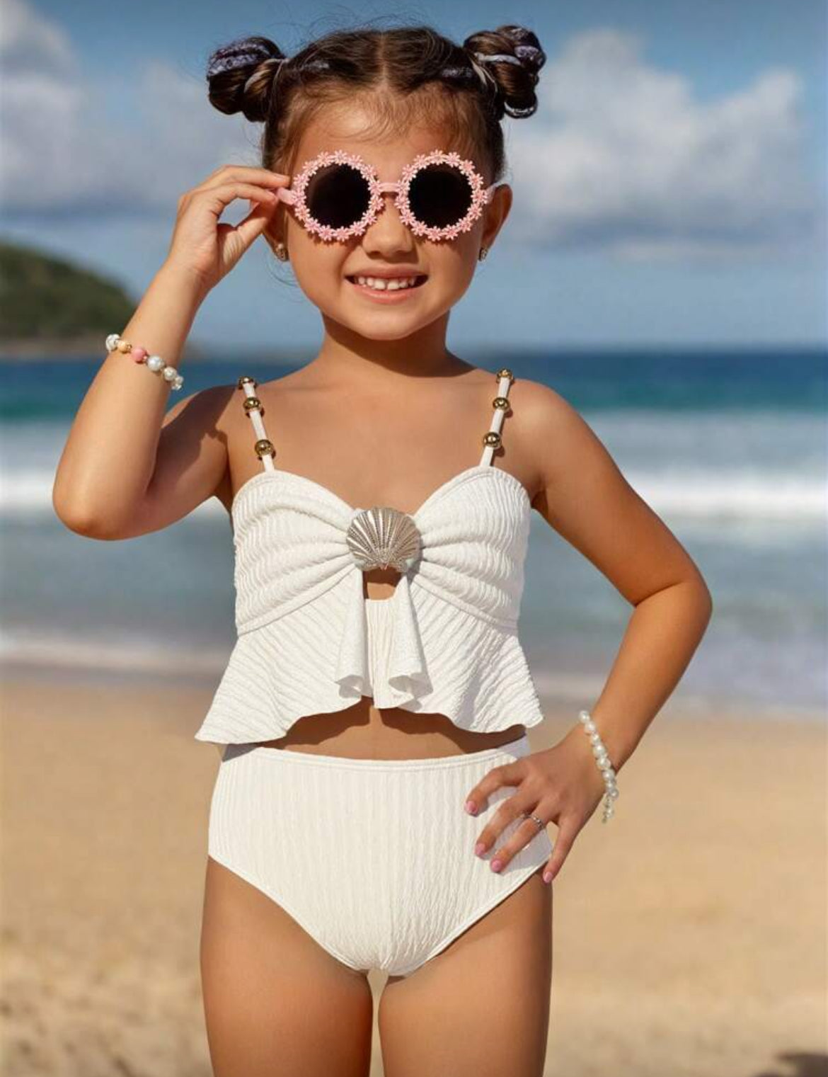 Girls Mermaid Shells Swimsuit With Matching Bottom 