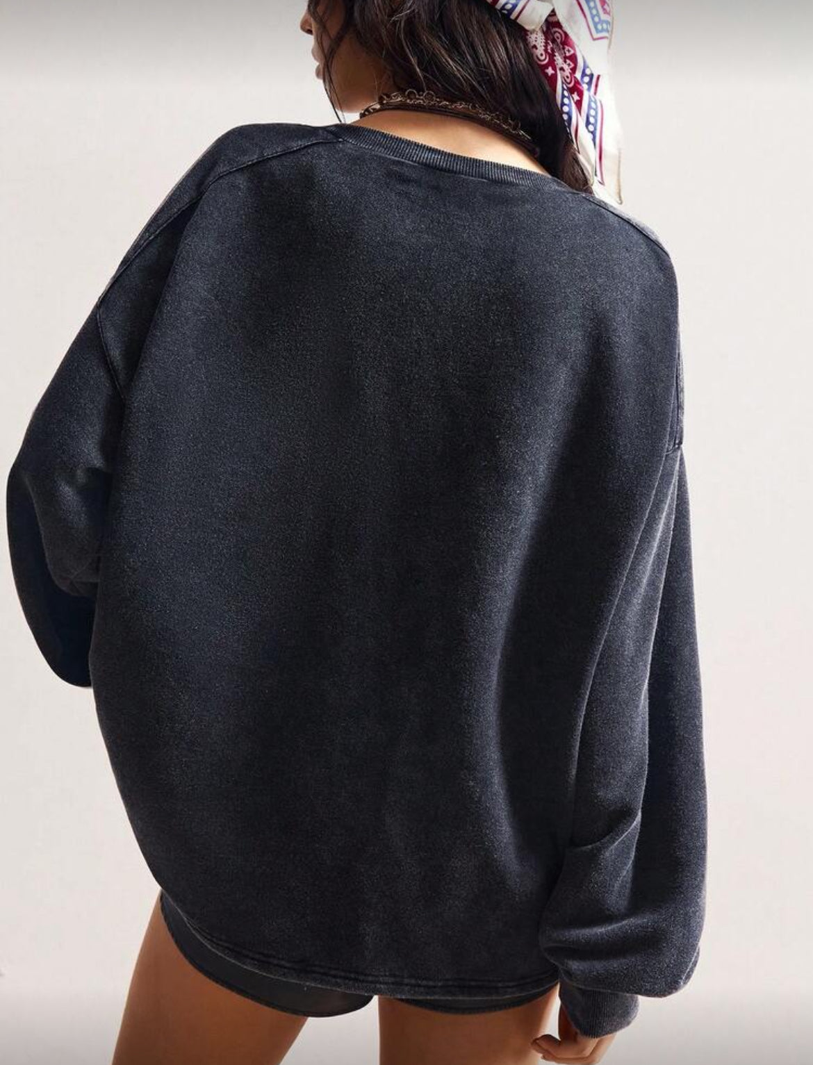 “Grunge” Mesh Crew Neck Washed Black Sweatshirt