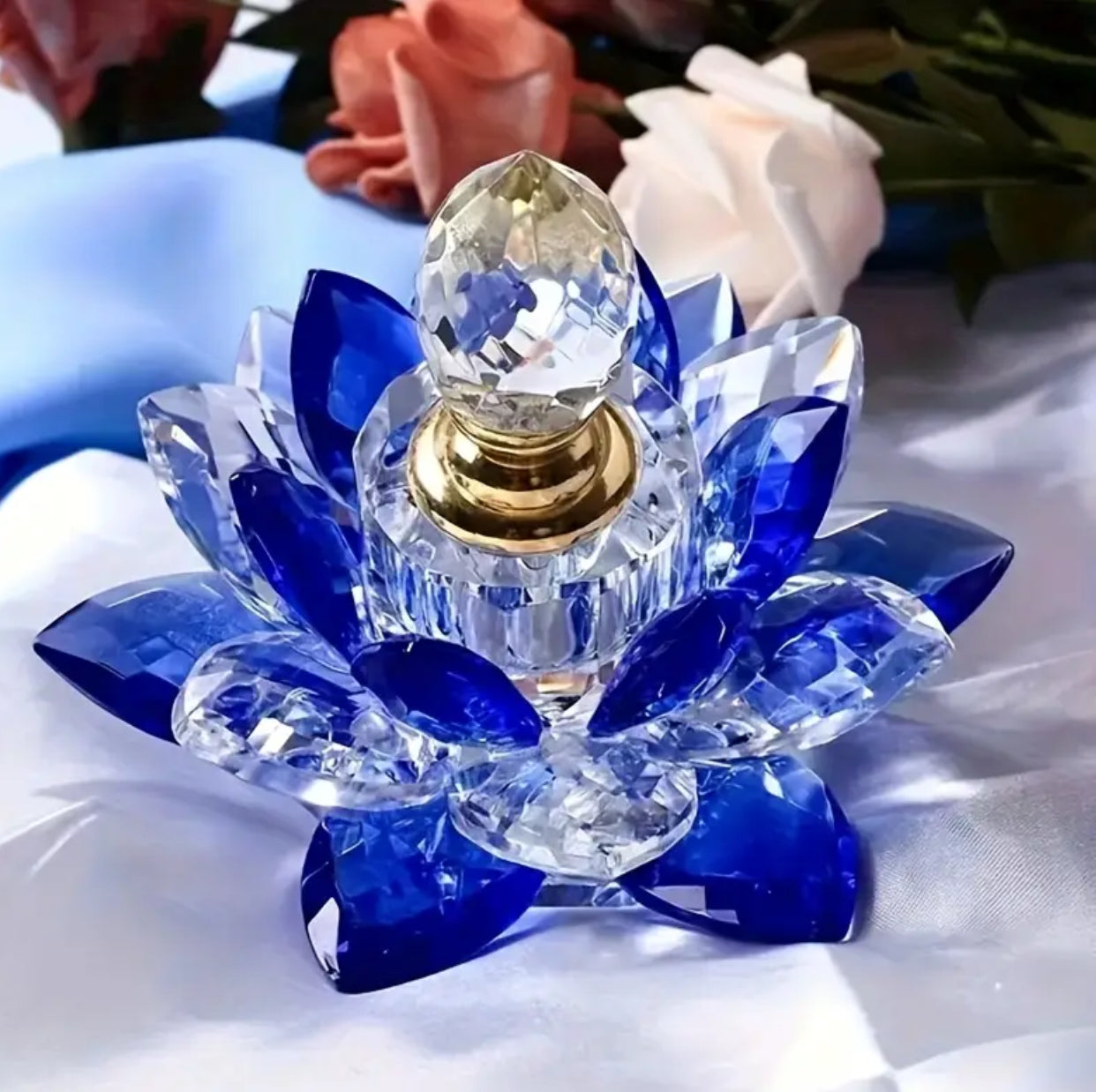 Crystal 1pc Elegant Lotus-Shaped Crystal Glass Perfume Bottle | Decorative Tabletop Ornament