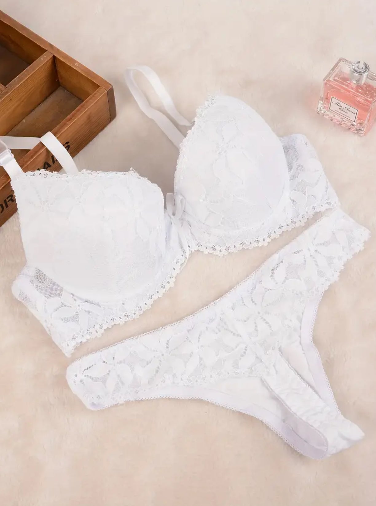 Intricate Luxury Floral Design Non-See-Through Push-Up Bra & Matching Thong Set