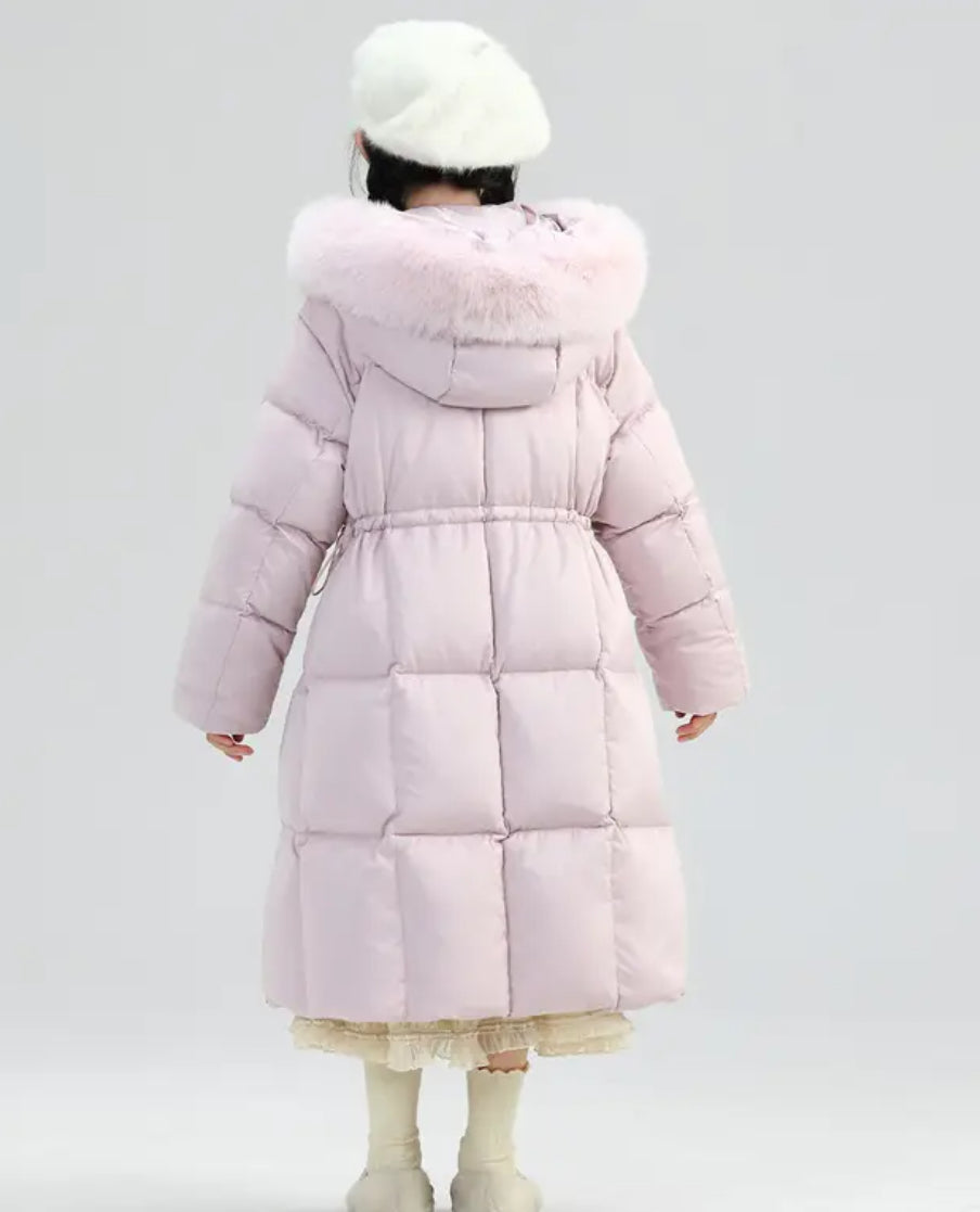 Kids Winter Parka Jacket with Hooded Fur Collar, Full-Zip Closure