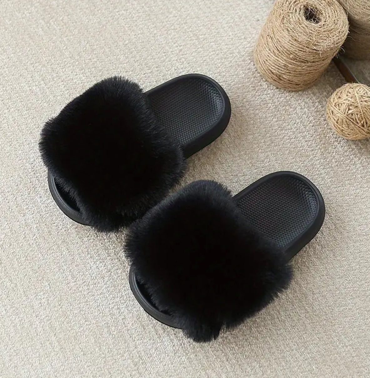 Girls Fluffy Plush Slippers - Slip-On EVA Sole, Non-Slip Comfort