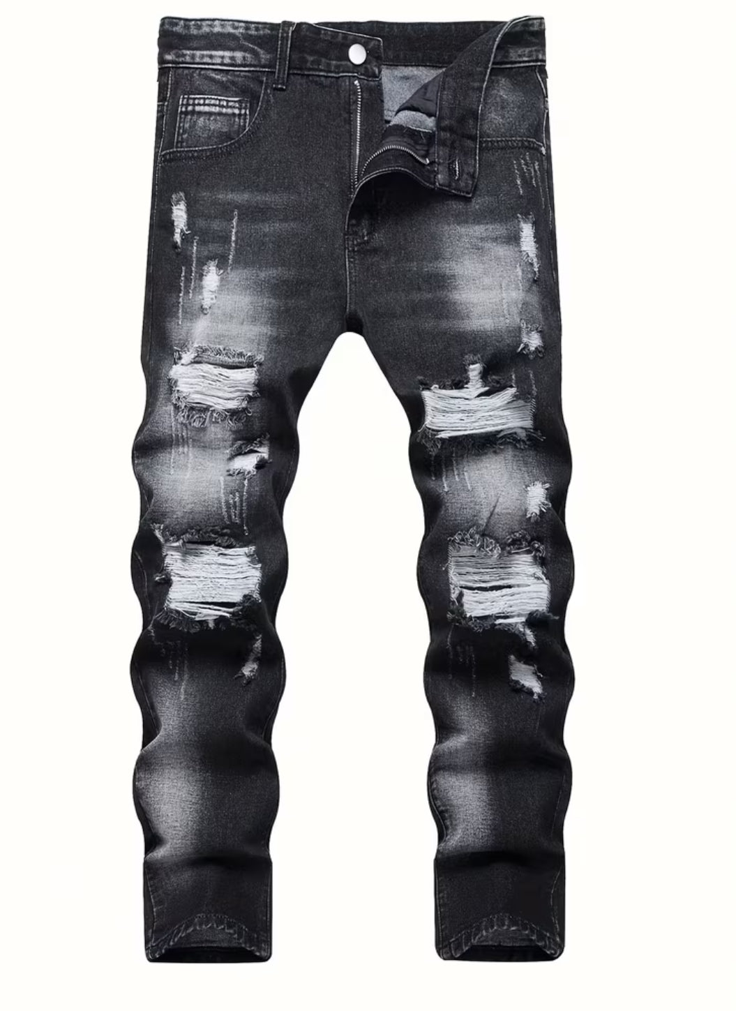 Teens’ Ripped Washed Jeans American Retro Straight-Leg