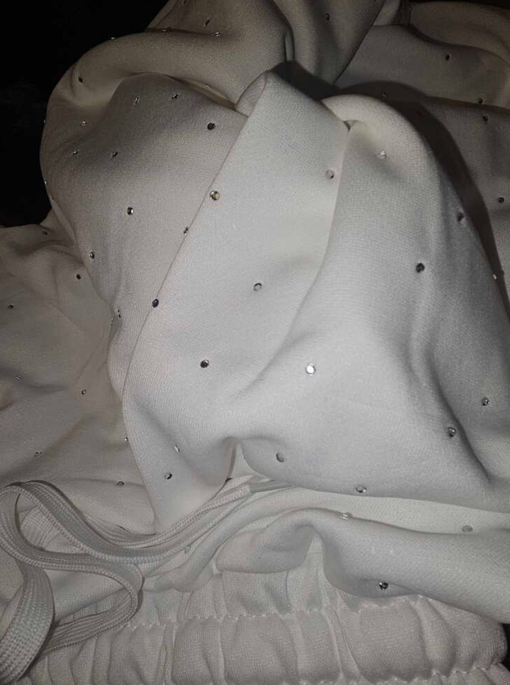 Rhinestone Embellished High Waist Drawstring Loose Fit Sweatpants