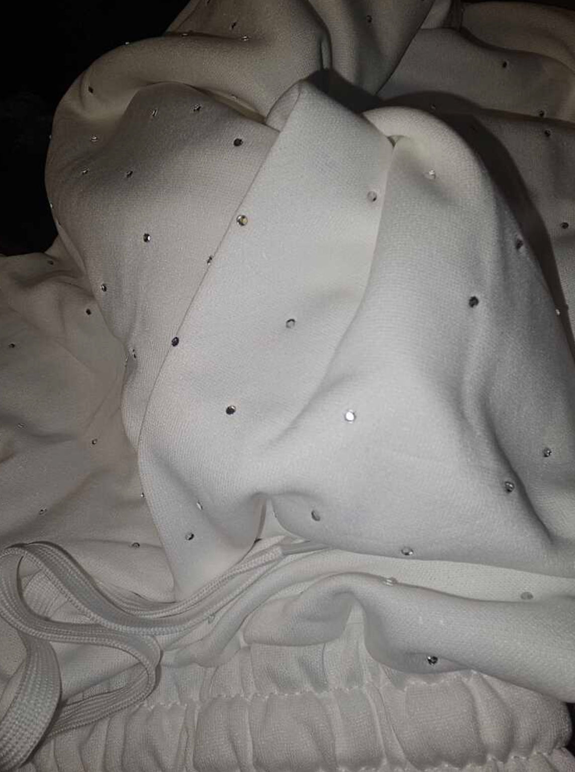 Rhinestone Embellished High Waist Drawstring Loose Fit Sweatpants