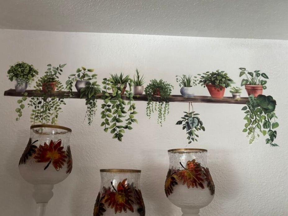 1pc Vinal Fresh Potted Green Plants & Vine Wall Decal Sticker