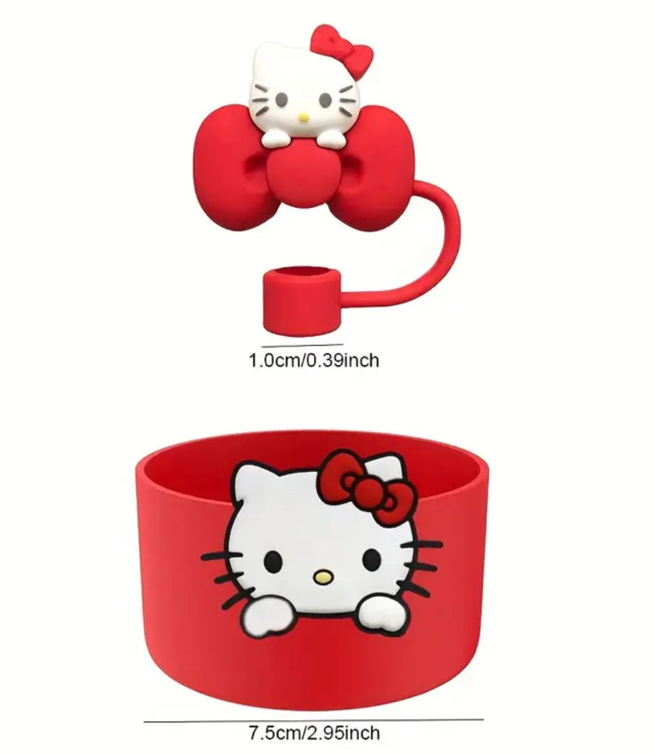 Hello Kitty Tumbler Cup Accessories Designed for 30Oz And 40Oz Tumblers, Featuring a Silicone Straw Cover, Topper & Protective Boot 