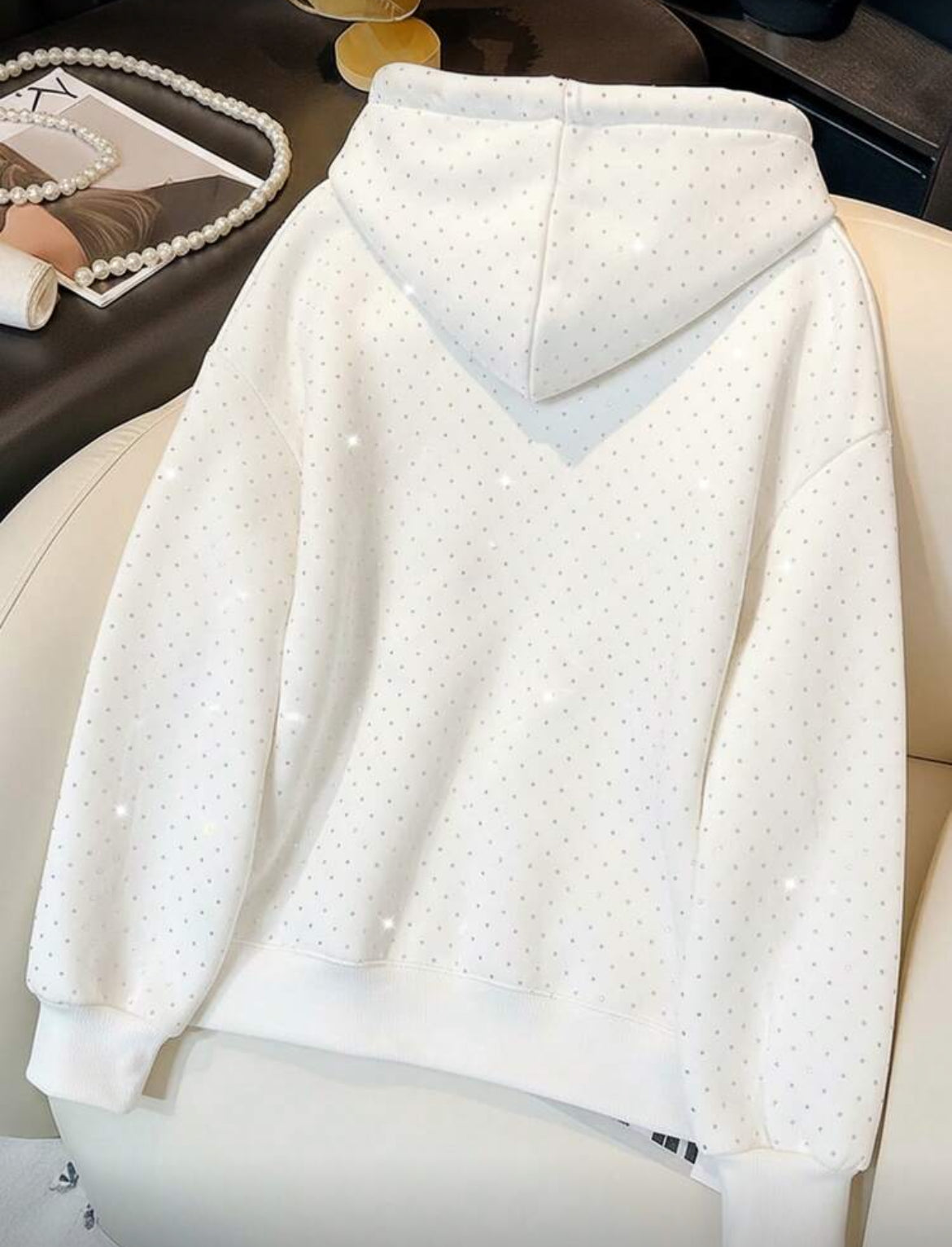 Rhinestone Studded Zip Up Hoodie Sweatshirt