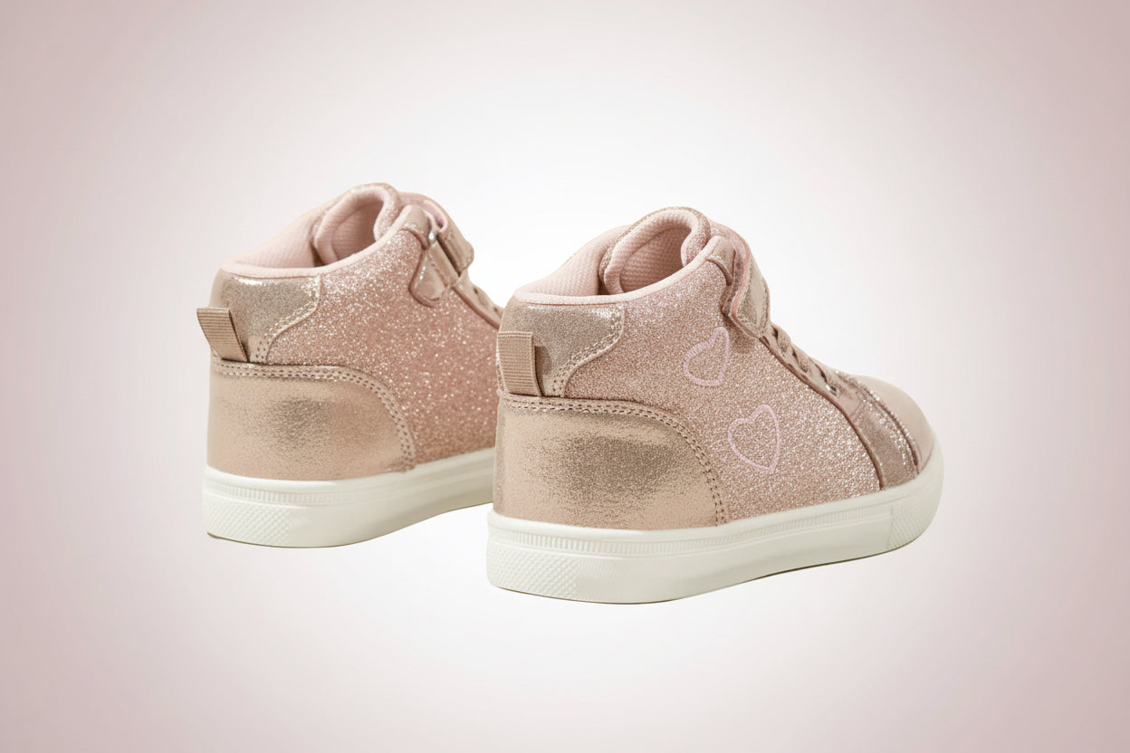 “Hearts & Glitter” Girls High-Top Non-Slip Lightweight Sneakers